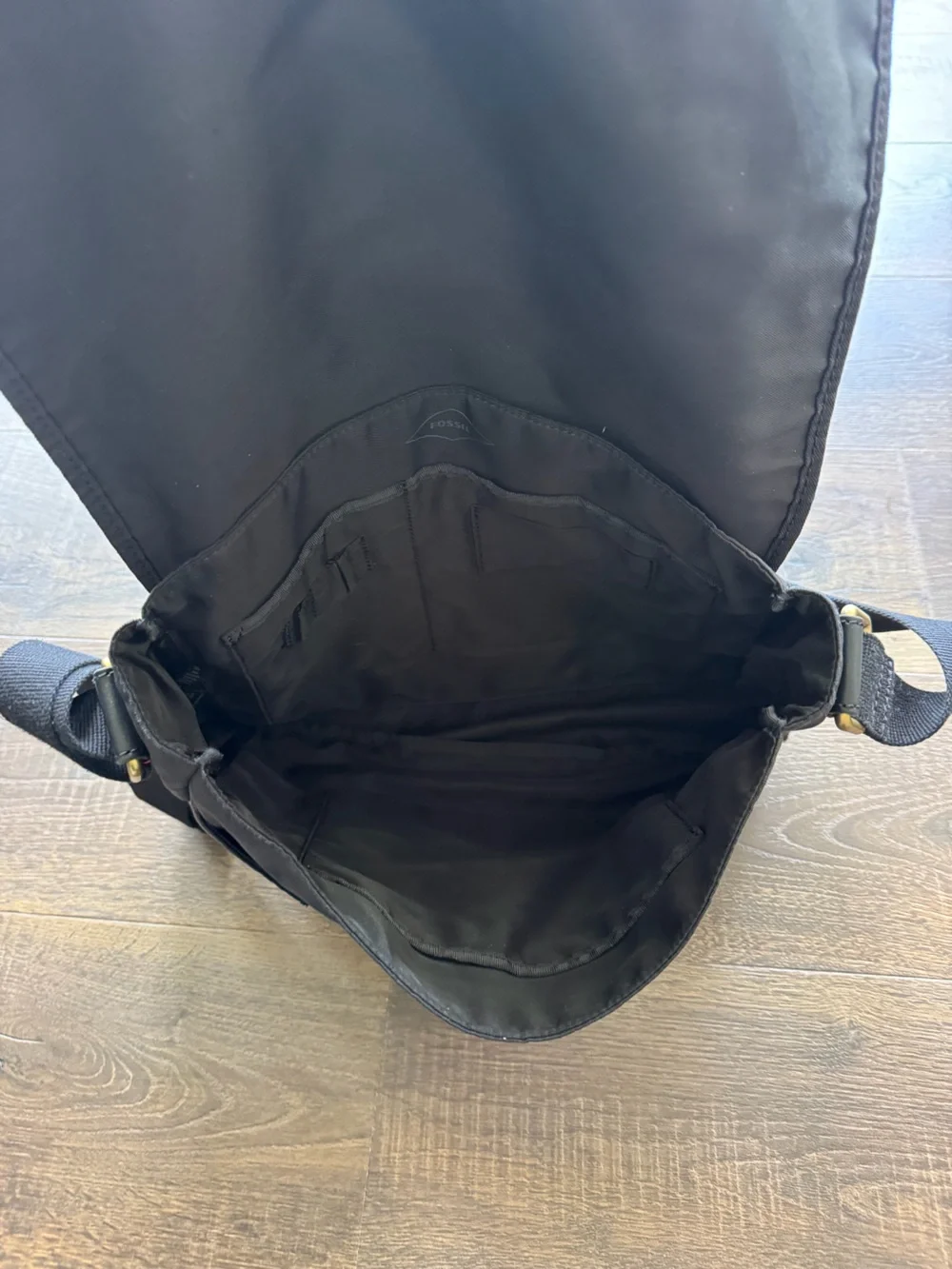 Fossil Canvas Messenger Bag Black Gold Metalware